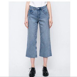 CHEAP MONDAY Ally Blue Gem High Waist Raw Hem Ankle Straight Jeans